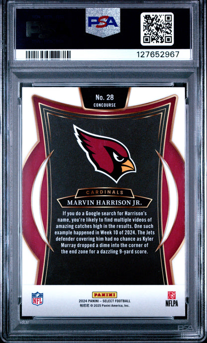 Graded 2024 Panini Select Marvin Harrison Jr. #28 Rookie RC Football Card PSA 10 Gem Mint