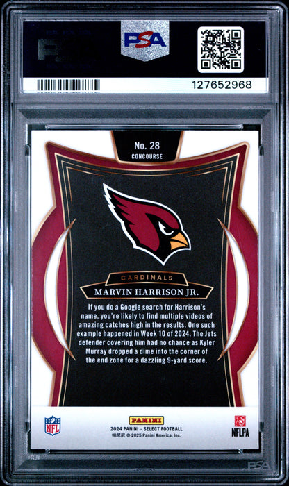 Graded 2024 Panini Select Marvin Harrison Jr. #28 Rookie RC Football Card PSA 9 Mint