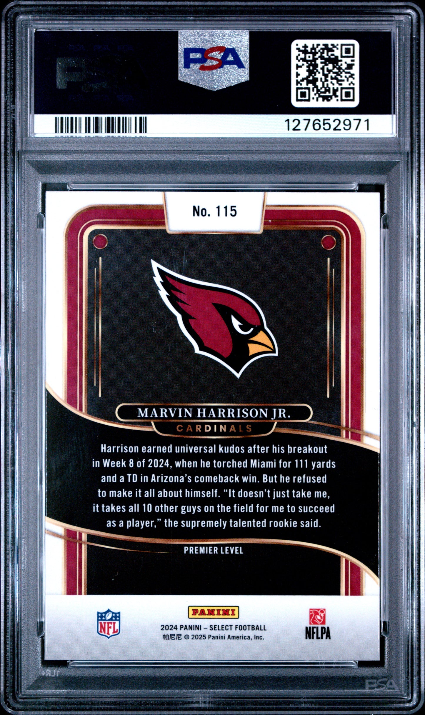 Graded 2024 Panini Select Marvin Harrison Jr. #115 Rookie RC Football Card PSA 10 Gem Mint