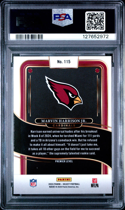 Graded 2024 Panini Select Marvin Harrison Jr. #115 Rookie RC Football Card PSA 9 Mint