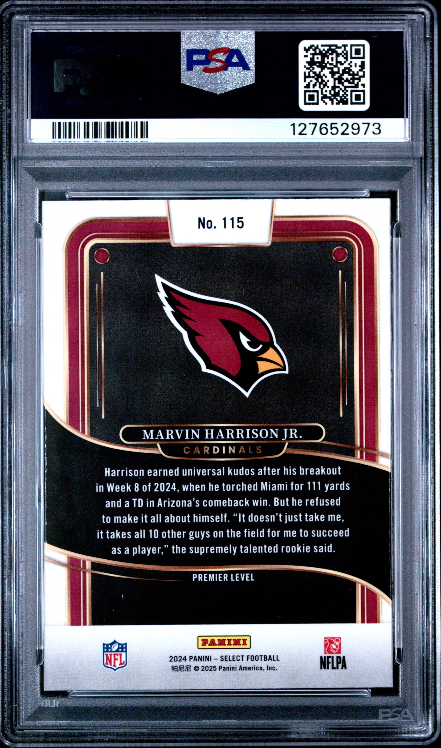 Graded 2024 Panini Select Marvin Harrison Jr. #115 Rookie RC Football Card PSA 7 Near Mint