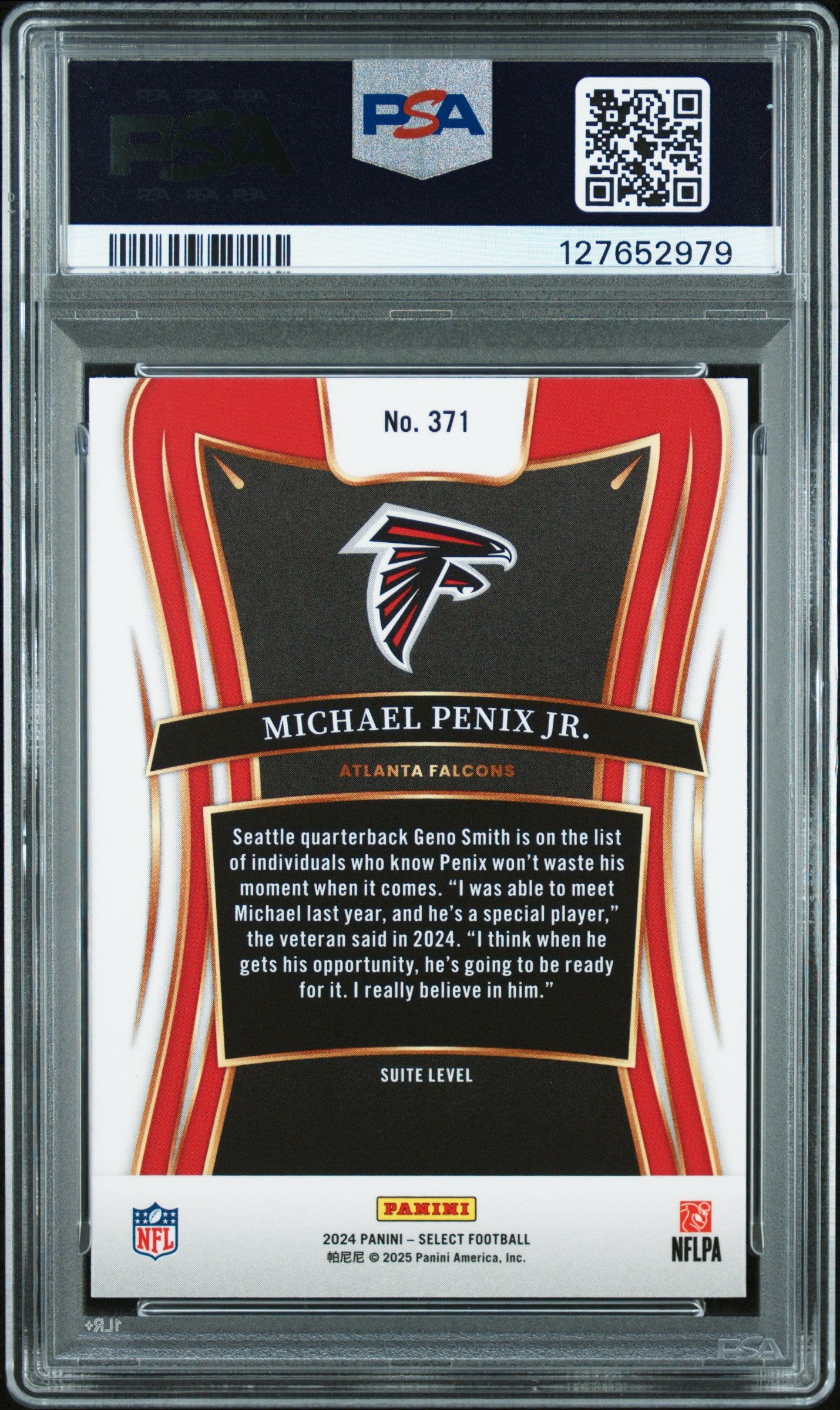 Graded 2024 Panini Select Michael Penix Jr. #371 Rookie RC Football Card PSA 9 Mint