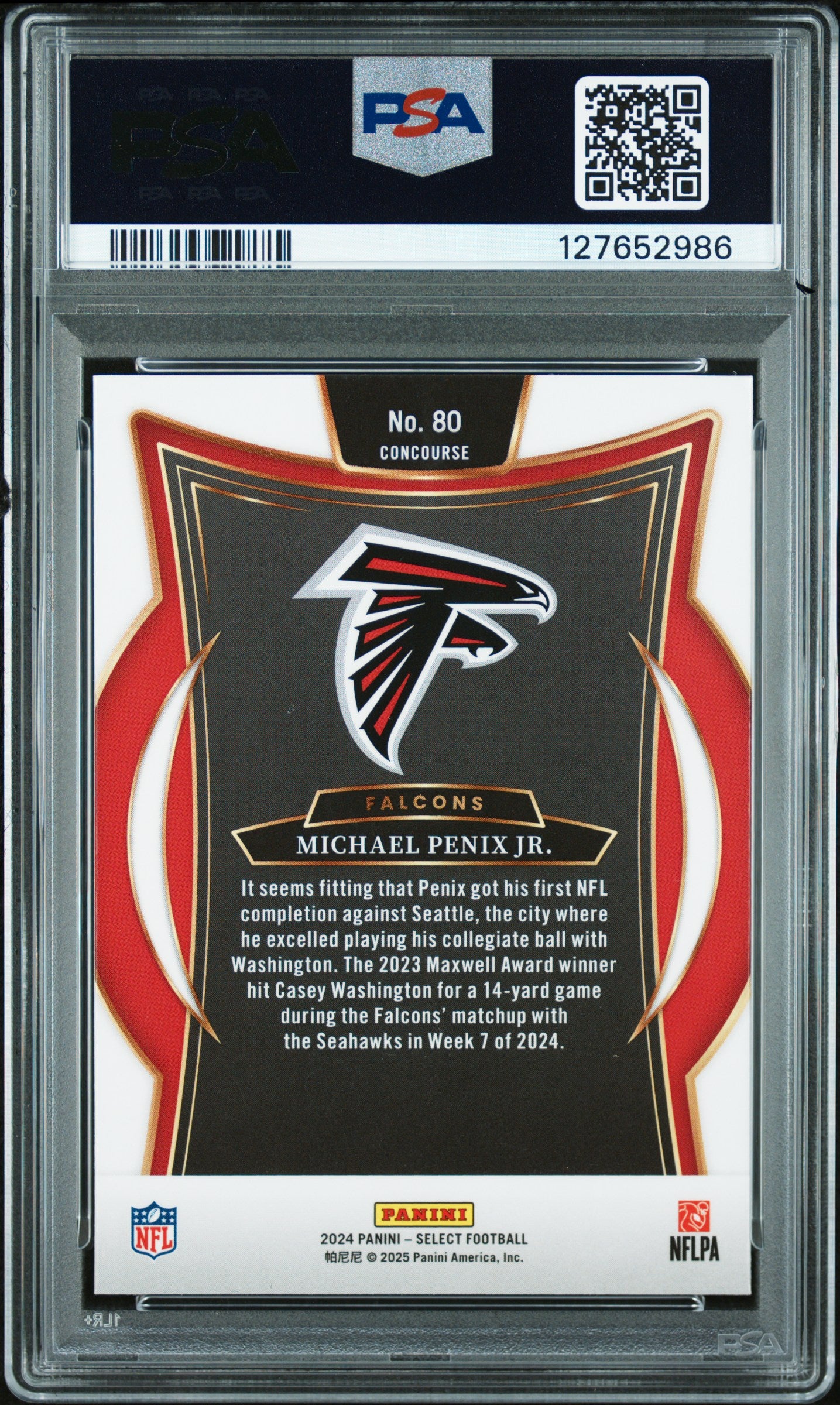 Graded 2024 Panini Select Michael Penix Jr. #80 Rookie RC Football Card PSA 8 Near Mint