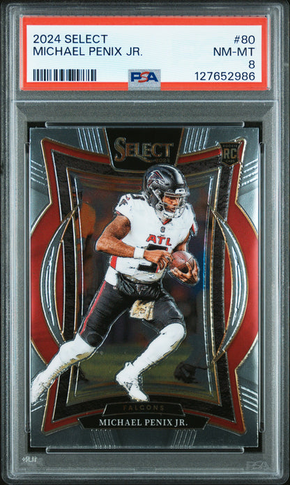 Graded 2024 Panini Select Michael Penix Jr. #80 Rookie RC Football Card PSA 8 Near Mint