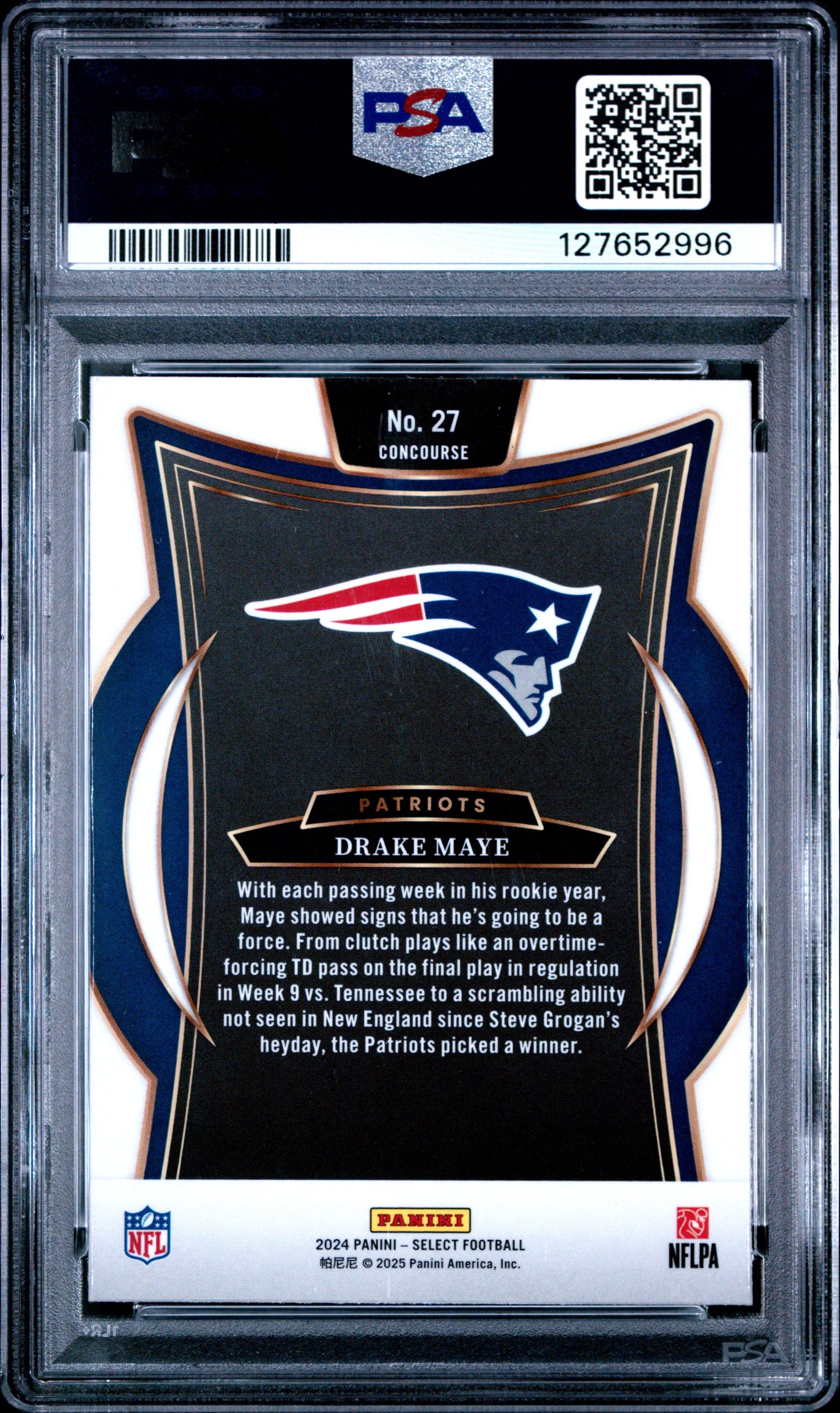 Graded 2024 Panini Select Drake Maye #27 Rookie RC Football Card PSA 5 Excellent