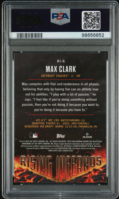 Graded 2024 Topps Bowman Max Clark #RI8 Rising Infernos Rookie RC Baseball Card PSA 10 Gem Mint
