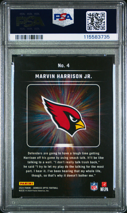Graded 2024 Panini Donruss Optic Marvin Harrison Jr #4 Light It Up Rookie RC Football Card PSA 10 Gem Mint