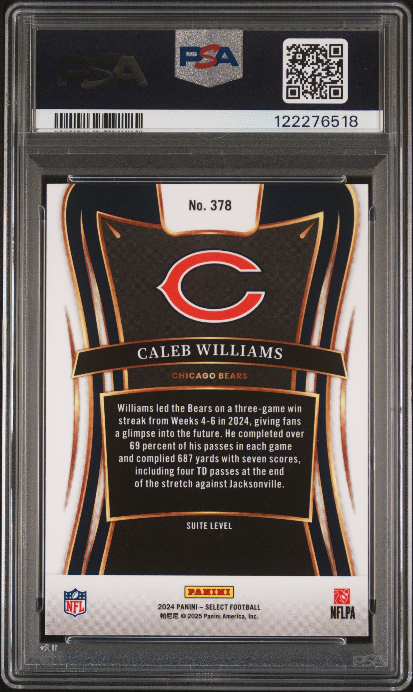 Graded 2024 Panini Select Caleb Williams #378 Rookie RC Football Card PSA 10 Gem Mint