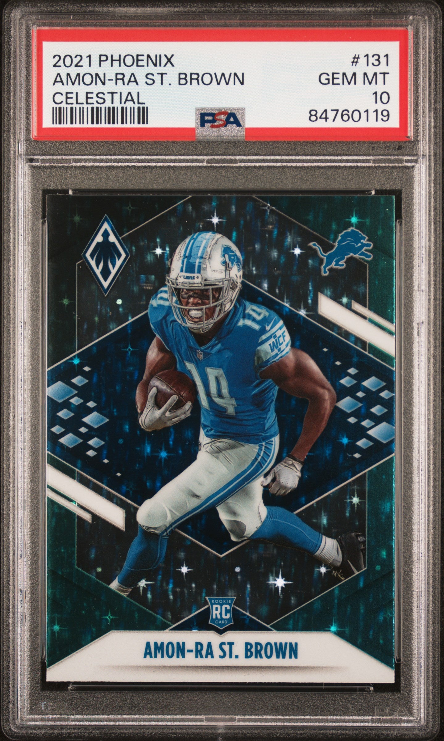 Graded 2021 Panini Phoenix Amon-Ra St. Brown #131 Celestial Rookie RC Football Card PSA 10 Gem Mint
