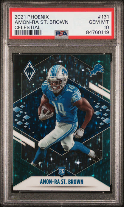 Graded 2021 Panini Phoenix Amon-Ra St. Brown #131 Celestial Rookie RC Football Card PSA 10 Gem Mint