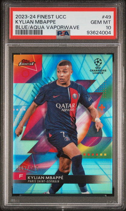 Graded 2023 Topps Finest UCC Kylian Mbappe #49 Blue/Aqua Vaporwave /250 Soccer Card PSA 10 Gem Mint