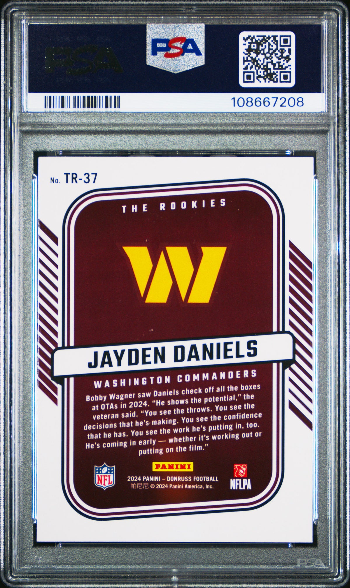 Graded 2024 Panini Donruss Jayden Daniels #TR37 The Rookies Rookie RC Football Card PSA 10 Gem Mint