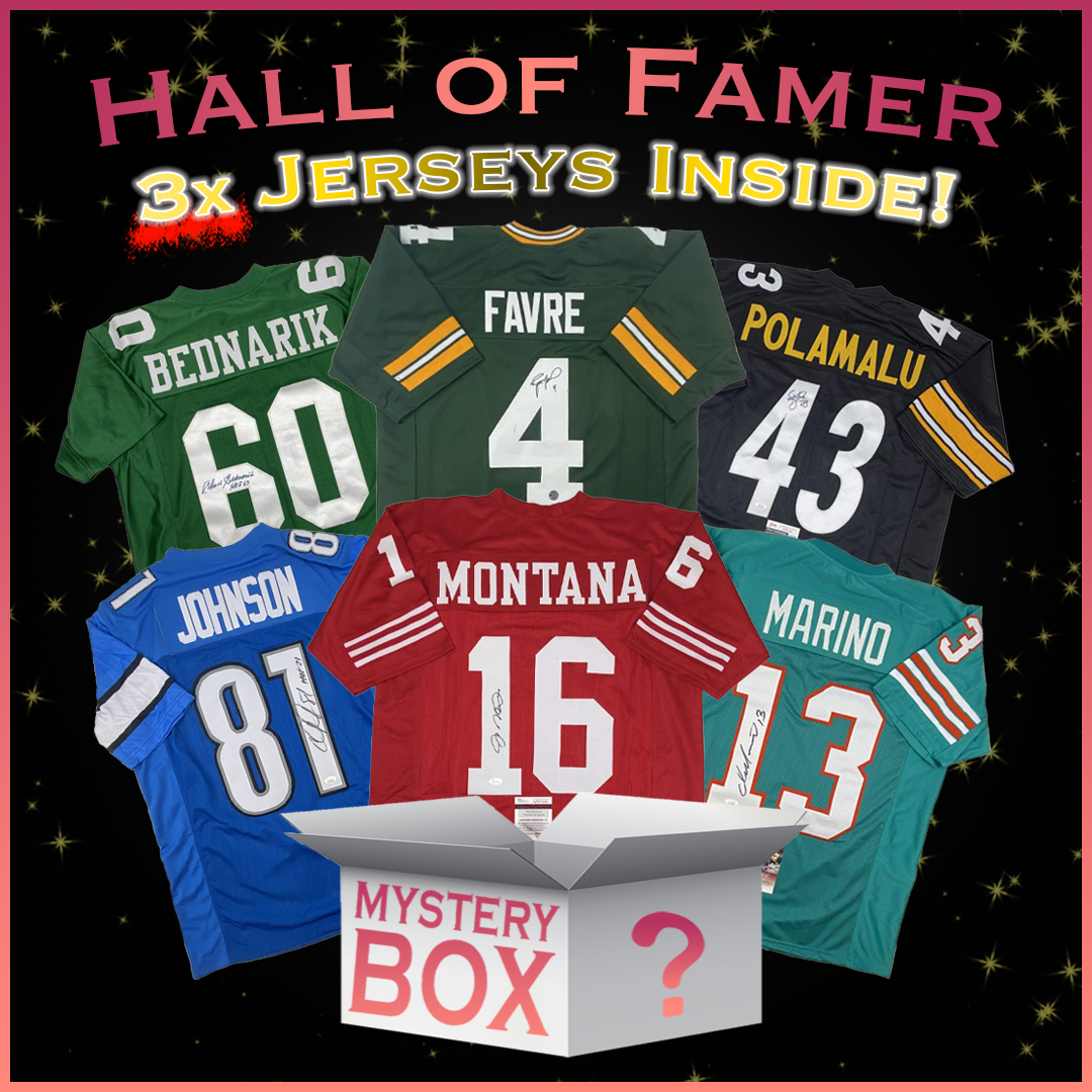 3x Hall of Famers Autographed/Signed Football Jerseys Mystery Box with PSA JSA or Beckett COA