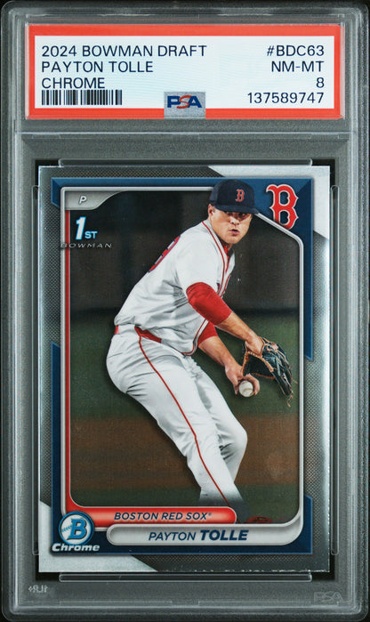 Graded 2024 Topps Bowman Draft Payton Tolle #BDC-63 Chrome Rookie RC Baseball Card PSA 8 Near Mint