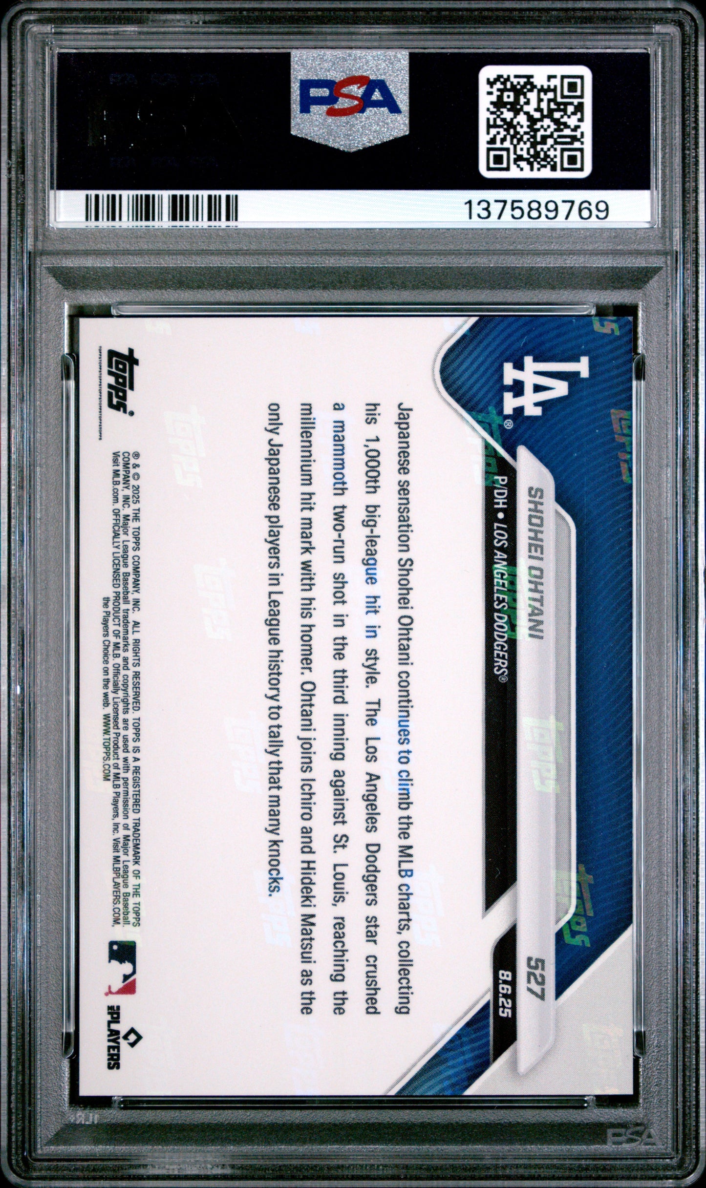 Graded 2025 Topps Now Shohei Ohtani #527 Baseball Card PSA 9 Mint