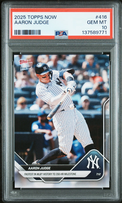 Graded 2025 Topps Now Aaron Judge #416 Baseball Card PSA 10 Gem Mint