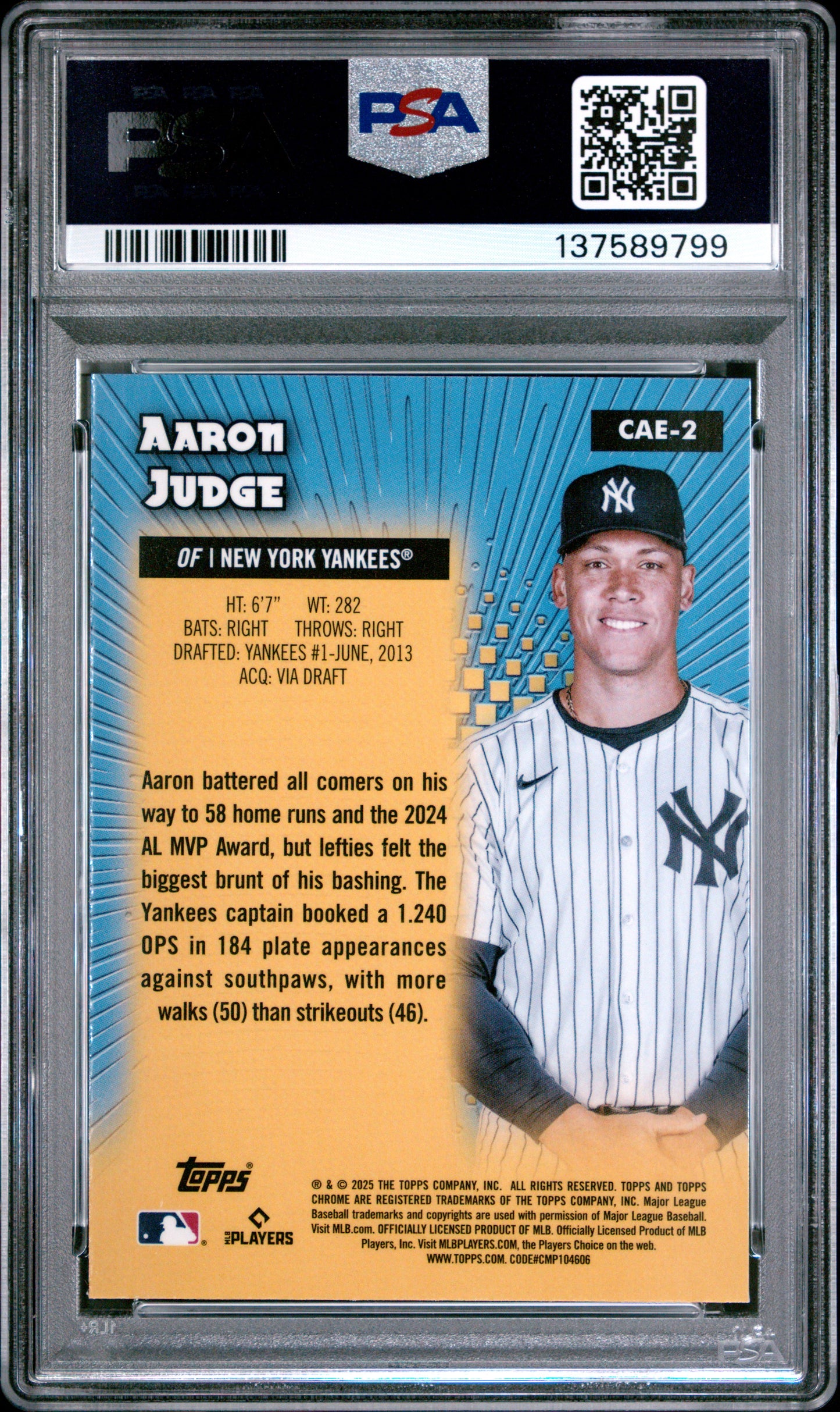 Graded 2025 Topps Chrome Aaron Judge #CAE-2 Chrome All Etch Baseball Card PSA 10 Gem Mint