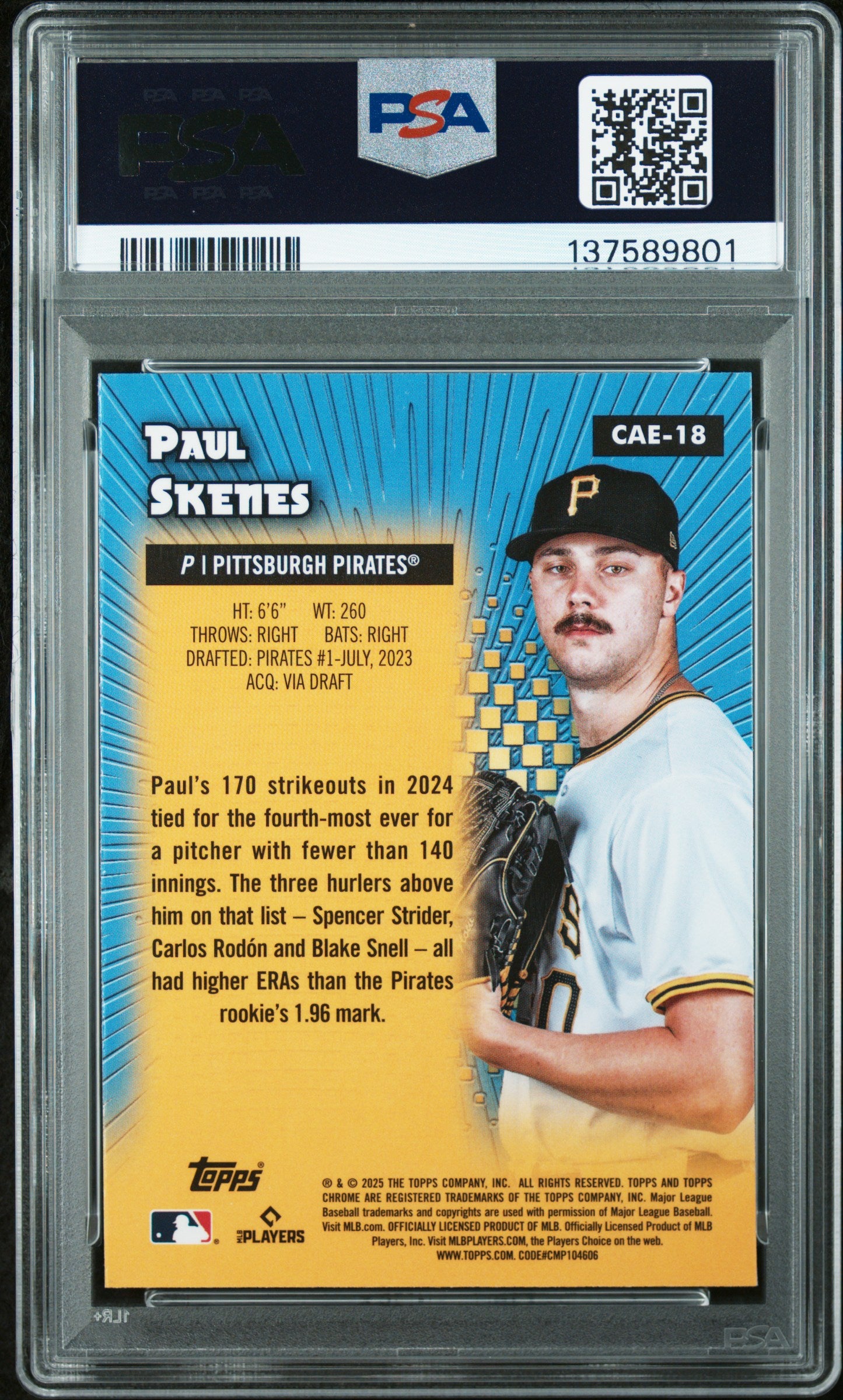 Graded 2025 Topps Chrome Paul Skenes #CAE-18 Chrome All Etch Baseball Card PSA 10 Gem Mint