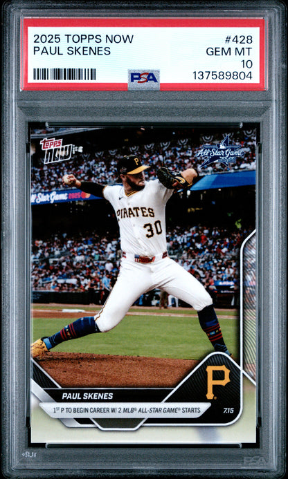 Graded 2025 Topps Now Paul Skenes #428 Baseball Card PSA 10 Gem Mint