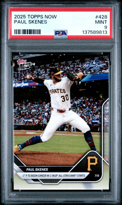 Graded 2025 Topps Now Paul Skenes #428 Baseball Card PSA 9 Mint