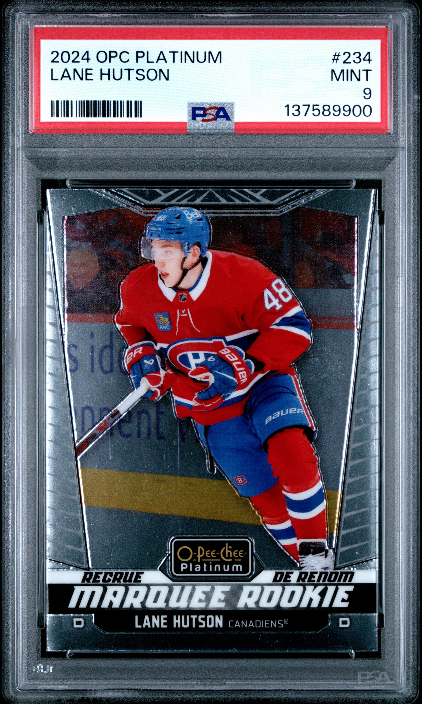 Graded 2024 O-Pee-Chee Platinum Lane Hutson #234 Rookie RC Hockey Card PSA 9 Mint
