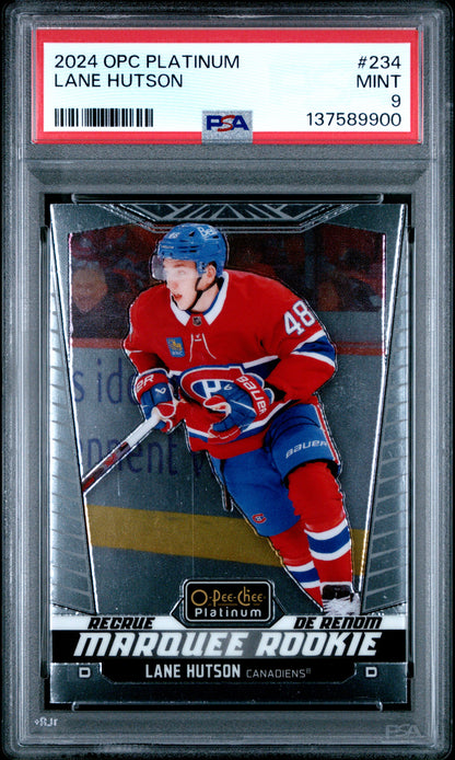 Graded 2024 O-Pee-Chee Platinum Lane Hutson #234 Rookie RC Hockey Card PSA 9 Mint