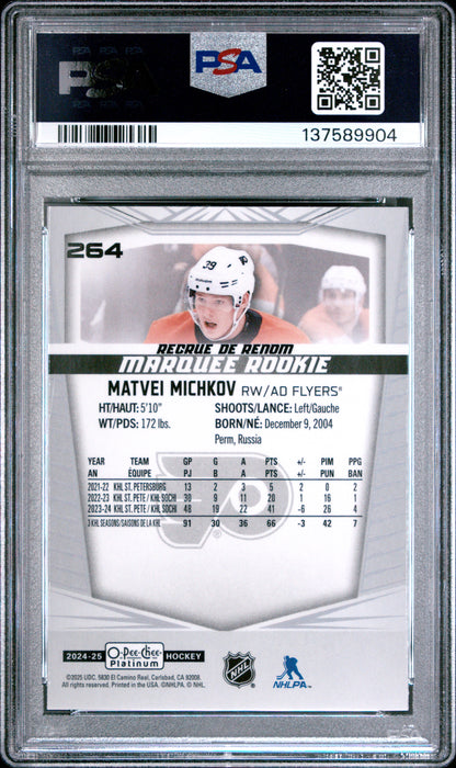 Graded 2024 O-Pee-Chee Platinum Matvei Michkov #264 Rookie RC Hockey Card PSA 10 Gem Mint