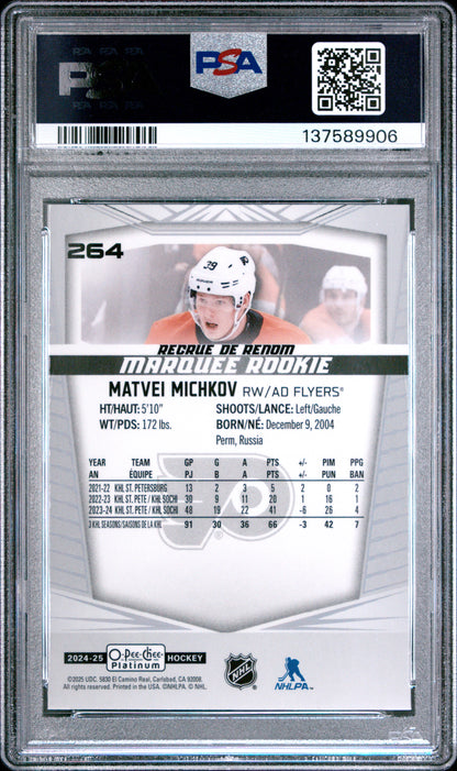 Graded 2024 O-Pee-Chee Platinum Matvei Michkov #264 Rookie RC Hockey Card PSA 9 Mint