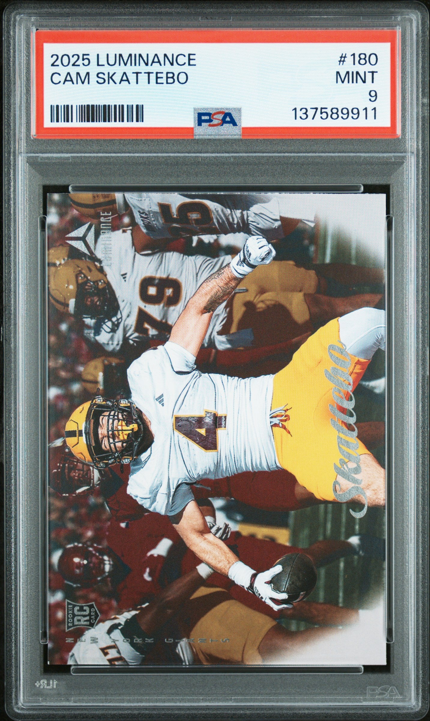 Graded 2025 Panini Luminance Cam Skattebo #180 Rookie RC Football Card PSA 9 Mint