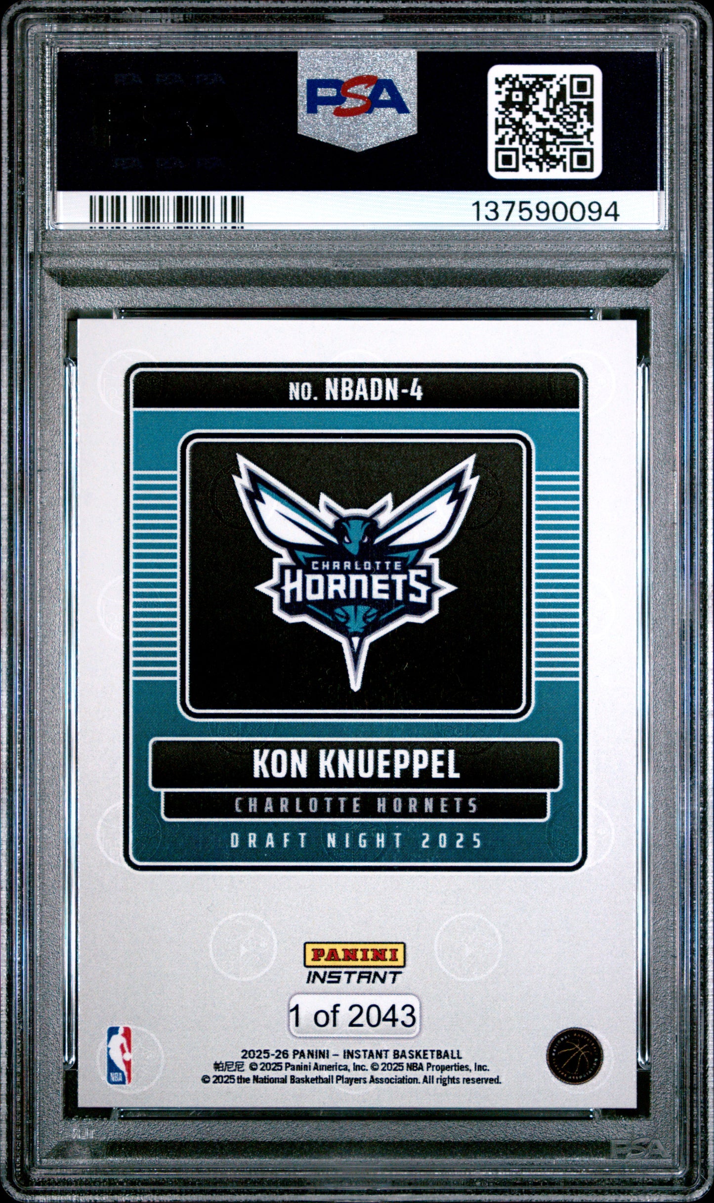 Graded 2025 Panini Instant Kon Knueppel #4 Draft Night Rookie RC Basketball Card PSA 10 Gem Mint