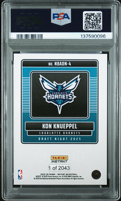 Graded 2025 Panini Instant Kon Knueppel #4 Draft Night Rookie RC Basketball Card PSA 9 Mint