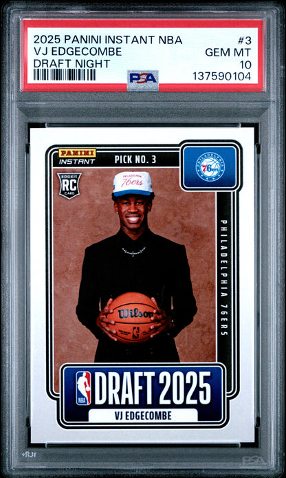 Graded 2025 Panini Instant VJ Edgecombe #3 Draft Night Rookie RC Basketball Card PSA 10 Gem Mint