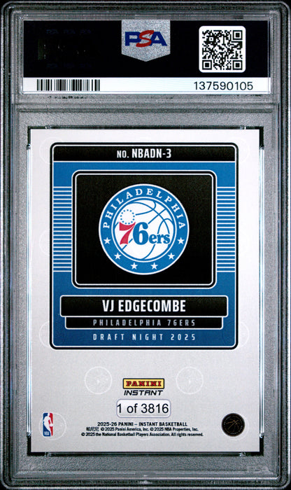 Graded 2025 Panini Instant VJ Edgecombe #3 Draft Night Rookie RC Basketball Card PSA 8 Near Mint
