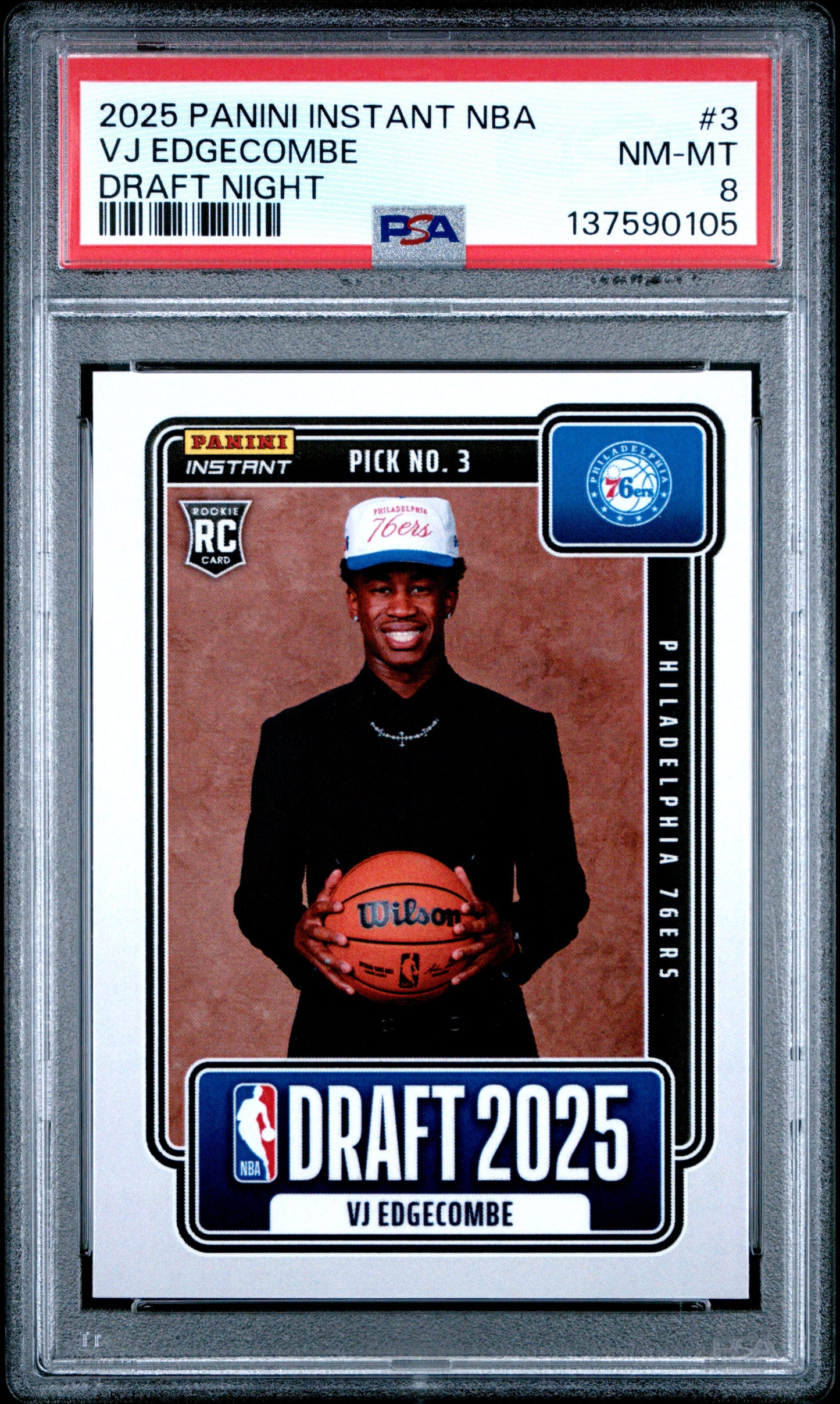 Graded 2025 Panini Instant VJ Edgecombe #3 Draft Night Rookie RC Basketball Card PSA 8 Near Mint