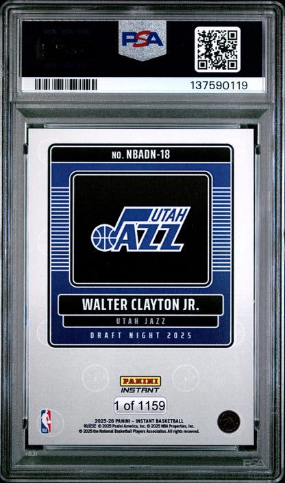 Graded 2025 Panini Instant Walter Clayton Jr. #18 Draft Night Rookie RC Basketball Card PSA 9 Mint
