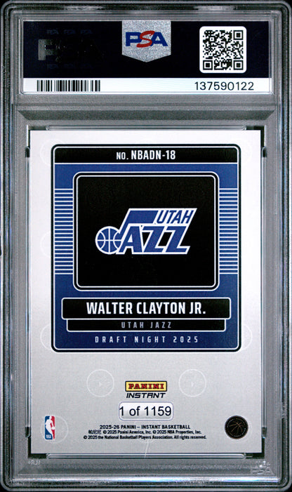 Graded 2025 Panini Instant Walter Clayton Jr. #18 Draft Night Rookie RC Basketball Card PSA 10 Gem Mint