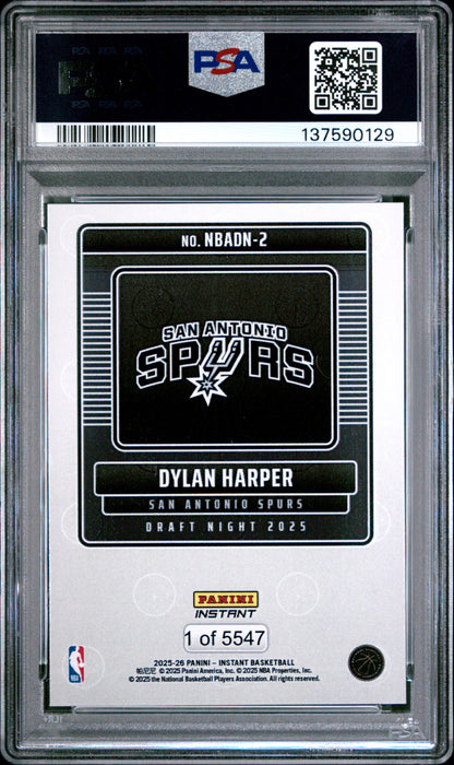 Graded 2025 Panini Instant Dylan Harper #2 Draft Night Rookie RC Basketball Card PSA 10 Gem Mint