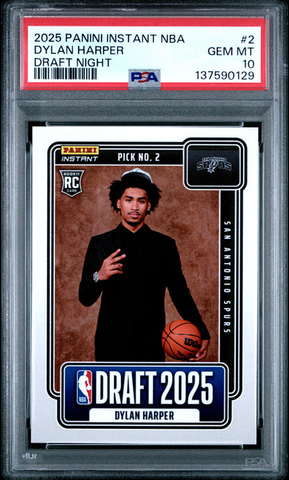 Graded 2025 Panini Instant Dylan Harper #2 Draft Night Rookie RC Basketball Card PSA 10 Gem Mint
