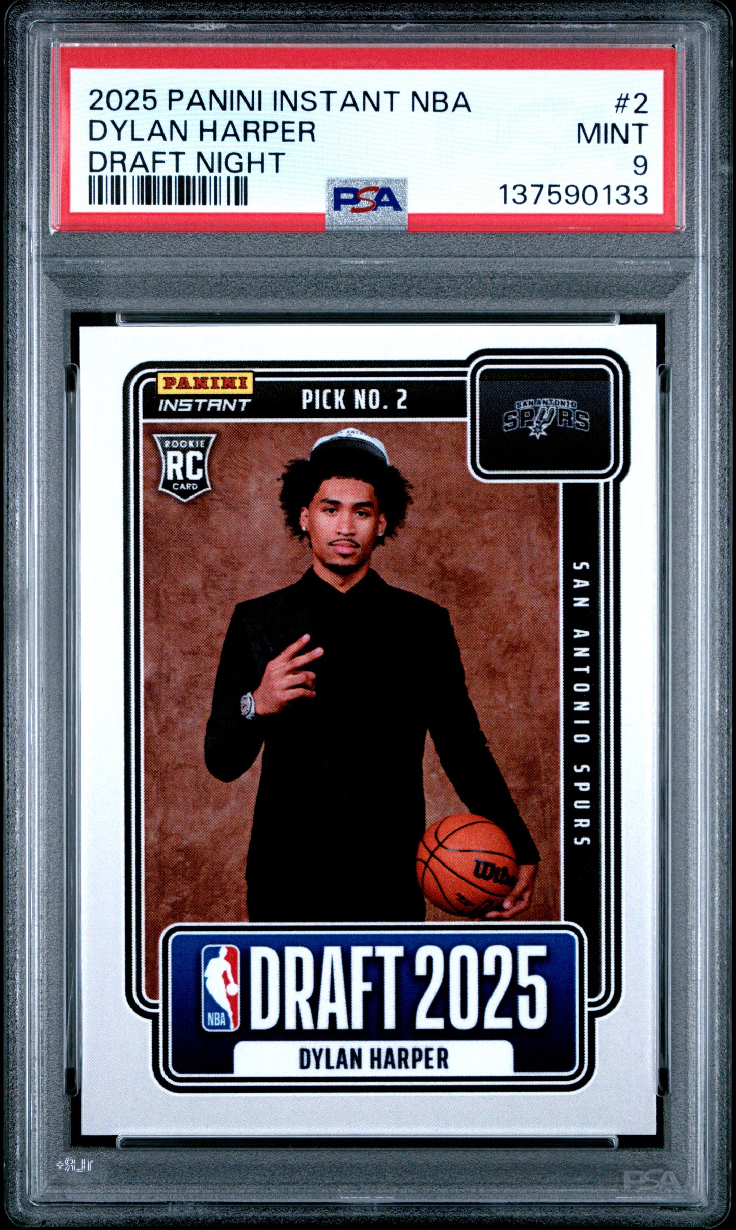 Graded 2025 Panini Instant Dylan Harper #2 Draft Night Rookie RC Basketball Card PSA 9 Mint