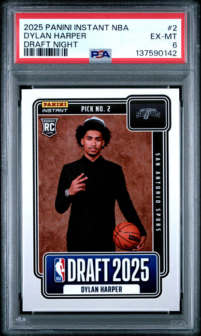Graded 2025 Panini Instant Dylan Harper #2 Draft Night Rookie RC Basketball Card PSA 6 Excellent