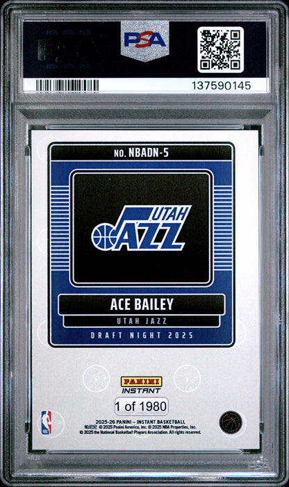 Graded 2025 Panini Instant Ace Bailey #5 Draft Night Rookie RC Basketball Card PSA 7 Near Mint