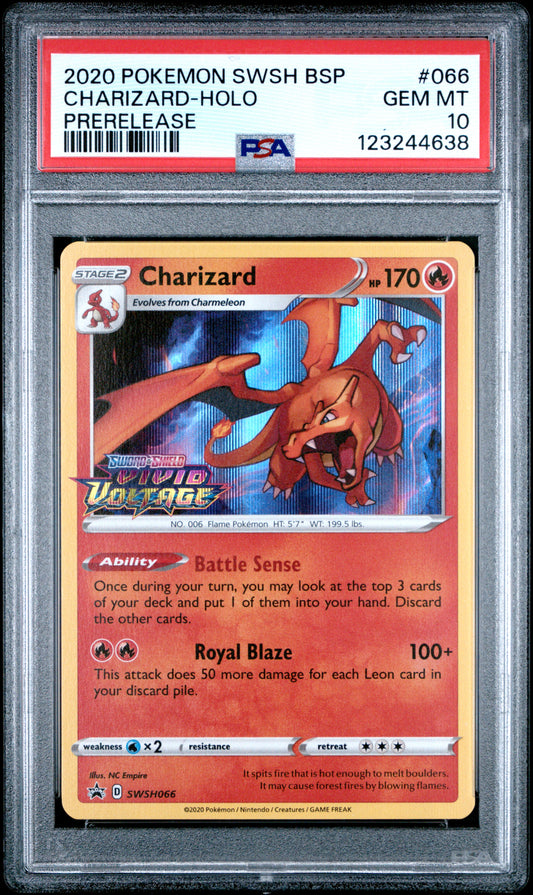 Graded 2020 PKM Swsh Black Star Promo #066 Charizard Holo Prerelease Trading Card Game PSA 10 Gem Mint