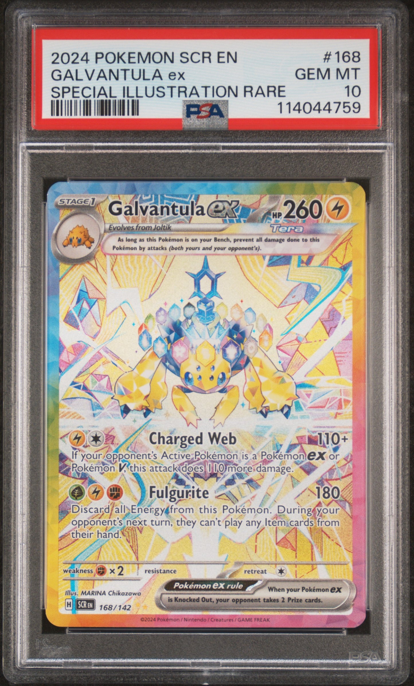 Graded 2024 PKM Scr En-Stellar Crown #168 Galvantula Ex Special Illustration Rare Trading Card Game PSA 10 Gem Mint
