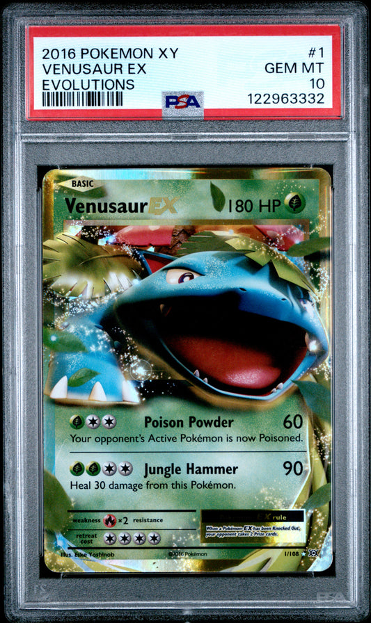 Graded 2016 PKM Xy Evolutions #1 Venusaur Ex Evolutions Trading Card Game PSA 10 Gem Mint