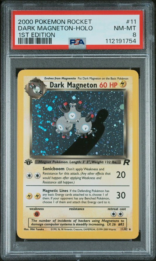 Graded 2000 PKM Rocket #11 Dark Magneton Holo 1st Edition Trading Card Game PSA 8 Near Mint