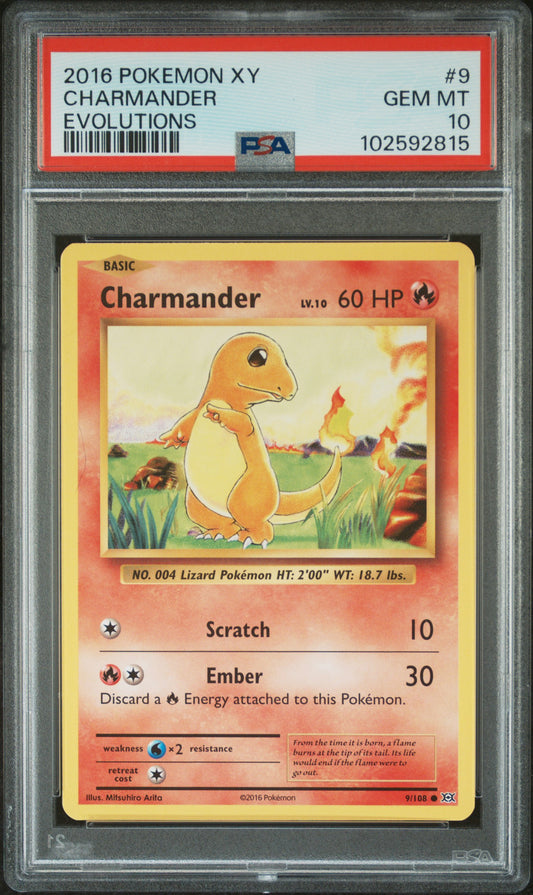 Graded 2016 PKM Xy Evolutions #9 Charmander Evolutions Trading Card Game PSA 10 Gem Mint