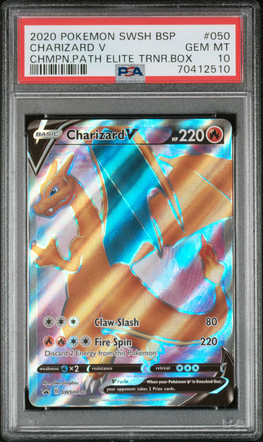 Graded 2020 PKM Swsh Black Star Promo #050 Charizard V Champion Path Elite Trainer Box Trading Card Game PSA 10 Gem Mint