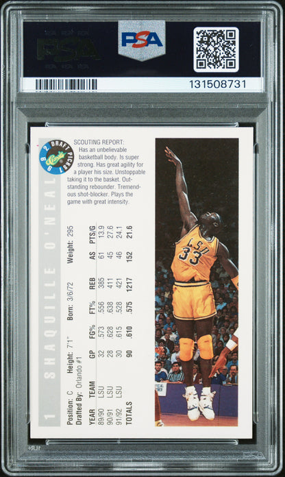 Graded 1992 Classic Draft Picks Shaquille O'Neal #1 Rookie RC Basketball Card PSA 10 Auto Grade Gem Mint