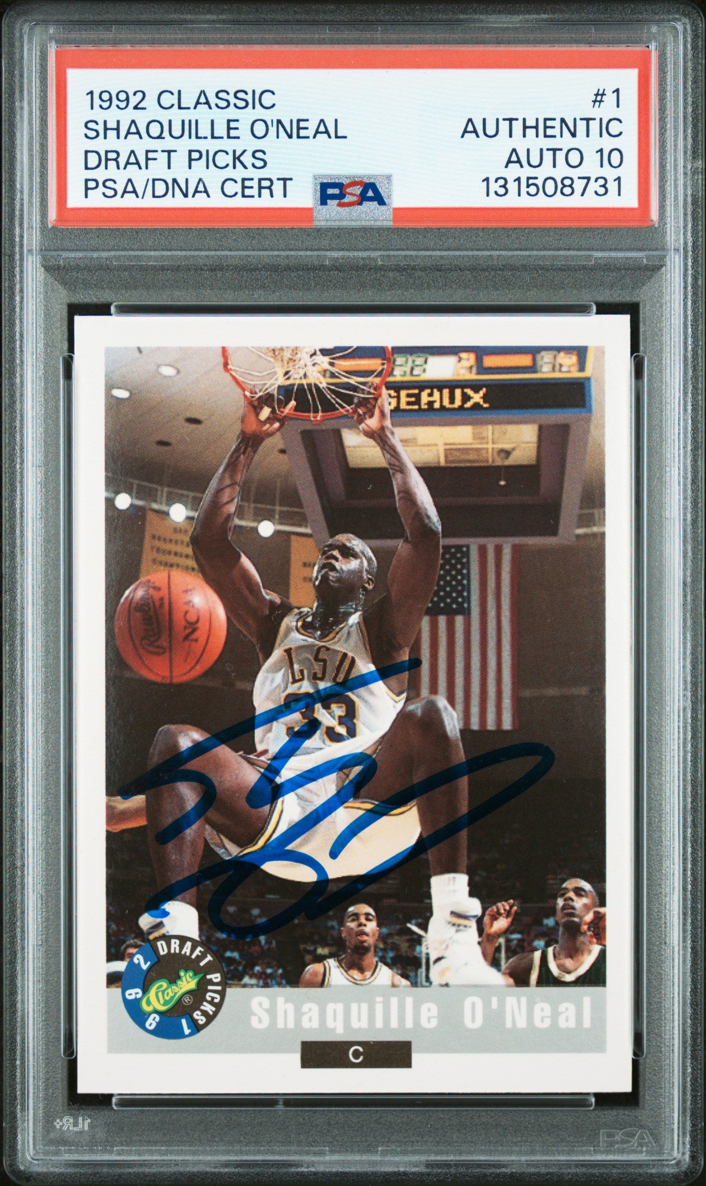 Graded 1992 Classic Draft Picks Shaquille O'Neal #1 Rookie RC Basketball Card PSA 10 Auto Grade Gem Mint