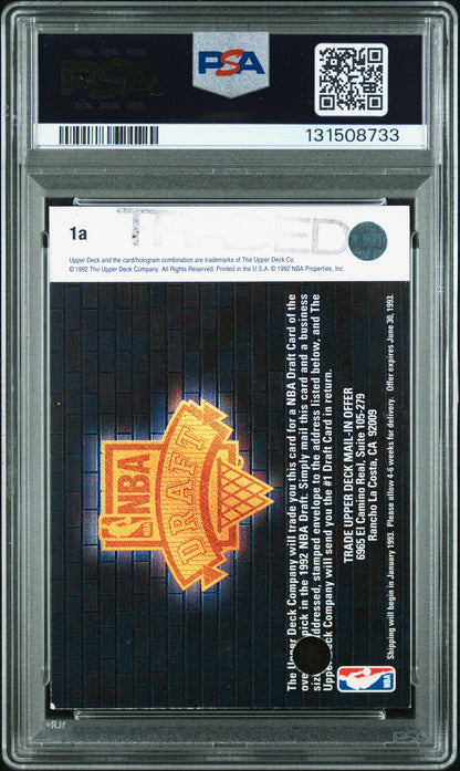 Graded 1992-93 Upper Deck Shaquille Oneal #1A Redemption Rookie RC Basketball Card PSA 10 Auto Grade Gem Mint